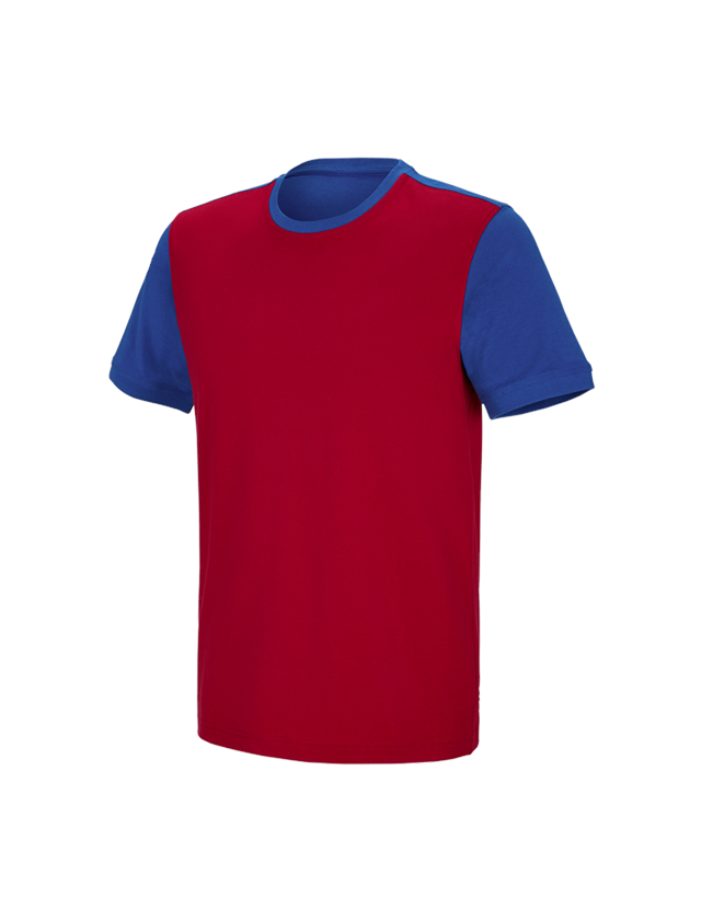 Themen: e.s. T-Shirt cotton stretch bicolor + feuerrot/kornblau