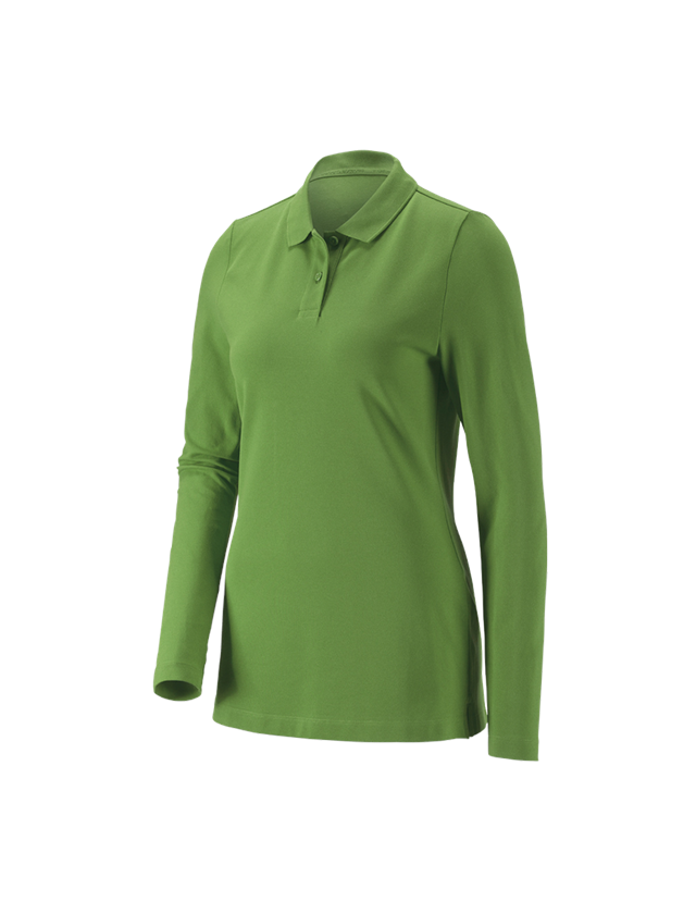 Themen: e.s. Piqué-Polo Longsleeve cotton stretch,Damen + seegrün