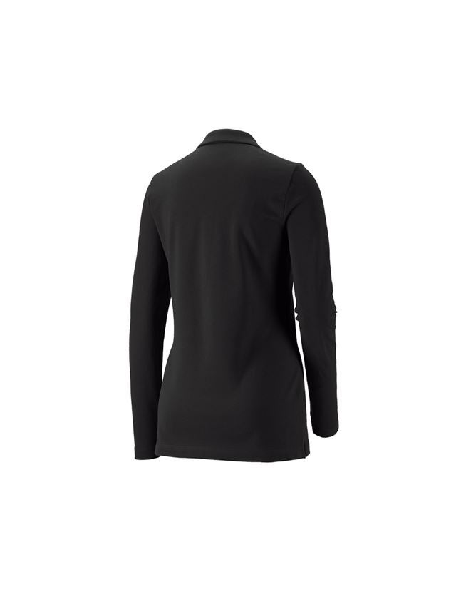 Shirts & Co.: e.s. Piqué-Polo Longsleeve cotton stretch,Damen + schwarz 1